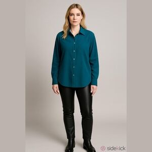 🩵 Woman Within 4X Button-Up Blouse  Faux Suede Style Casual Office